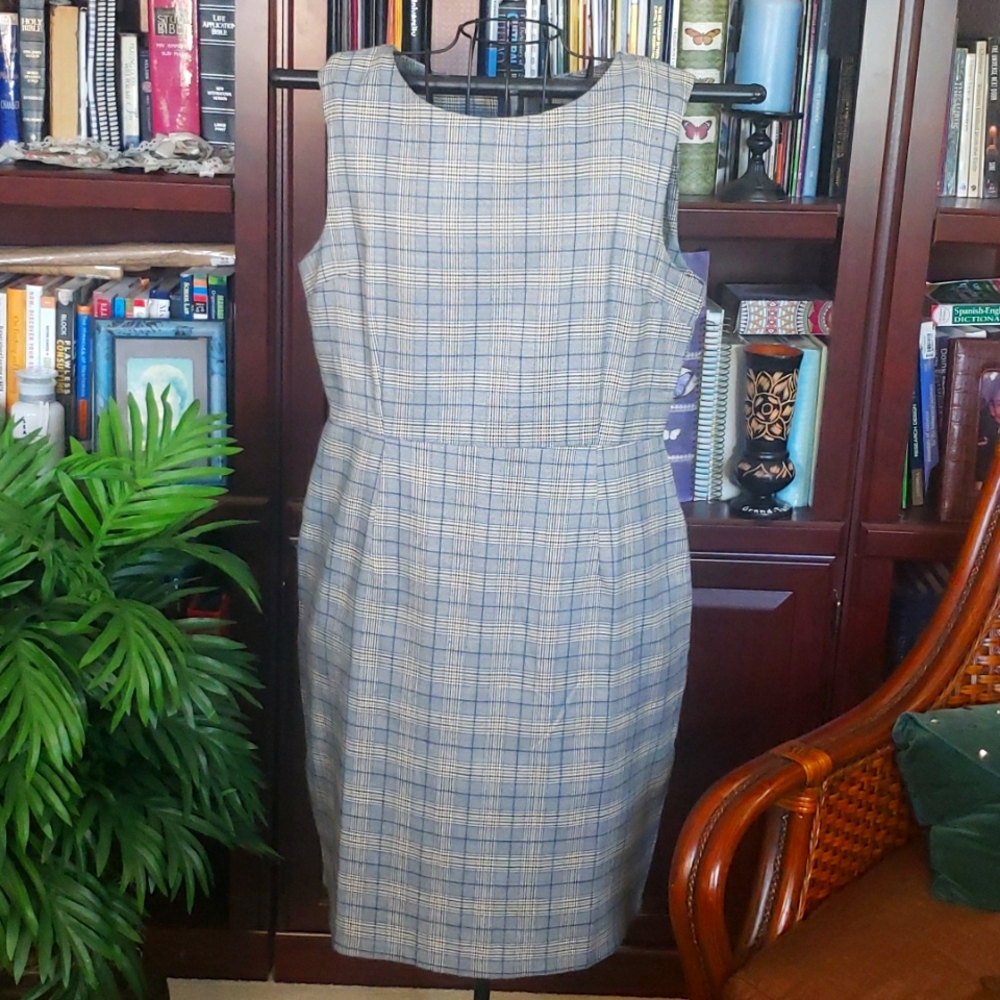 Lefancy Smart Blue & Yellow Plaid Sheath Dress👗
